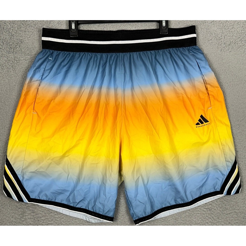 Adidas Shorts Mens 2XL Loose Fit Blue Orange Gradient Basketball Athletic Logo